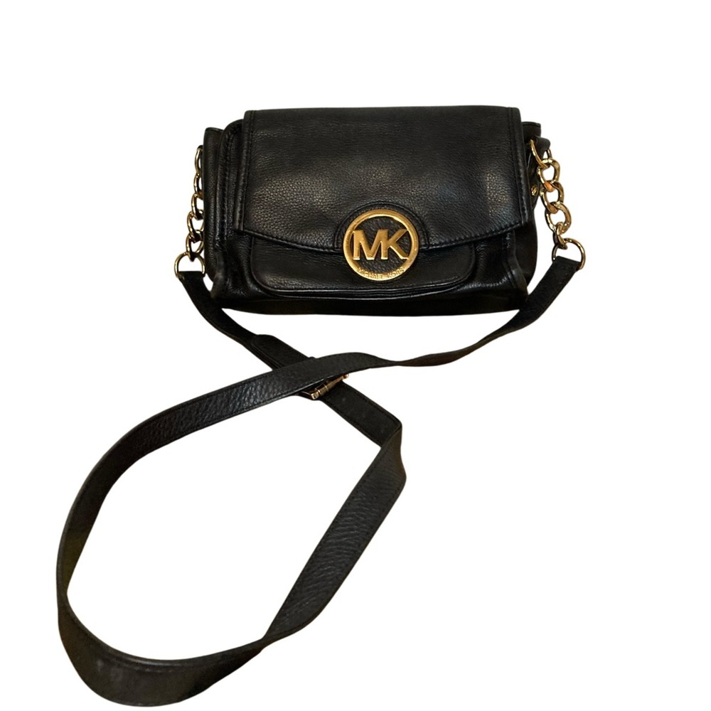 MK Michael KORS BLACK LEATHER SIGNATURE CROSSBODY SHOULDERBAG